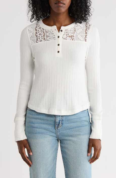 Lucky Brand Cloud Lace Rib Henley