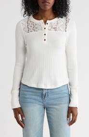 Lucky Brand Cloud Lace Rib Henley