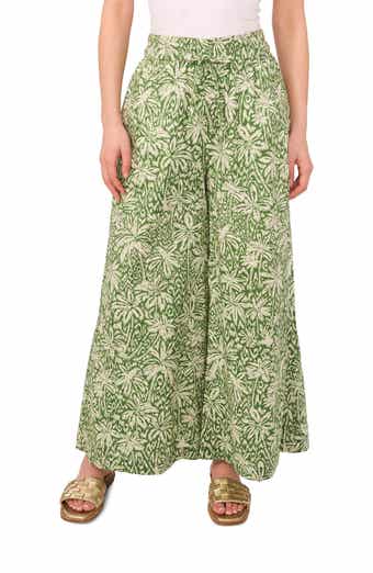 Vince Camuto Palm Print Wide Leg Cotton Pants