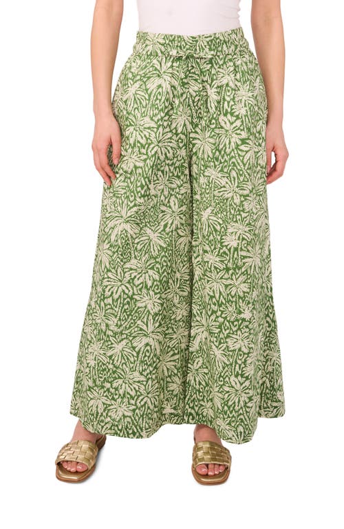 Vince Camuto Palm Print Wide Leg Cotton Pants In Olive