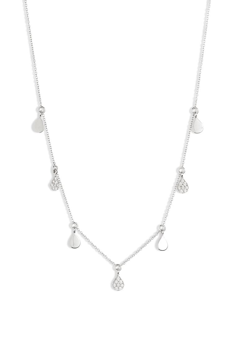 Diamond and Disc Dangle Necklace, Main, color, WHITE GOLD