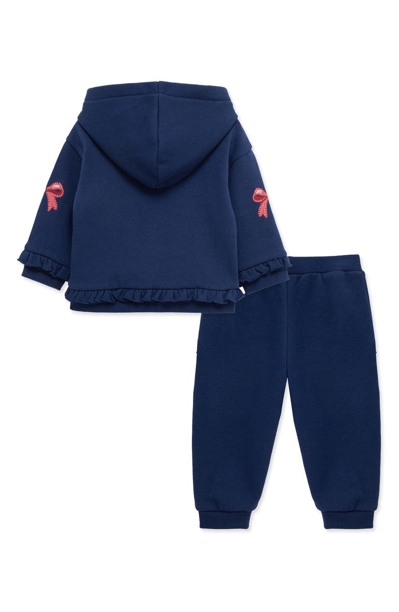 Little Me Bow Zip Hoodie & Joggers Set, Alternate, color, Blue