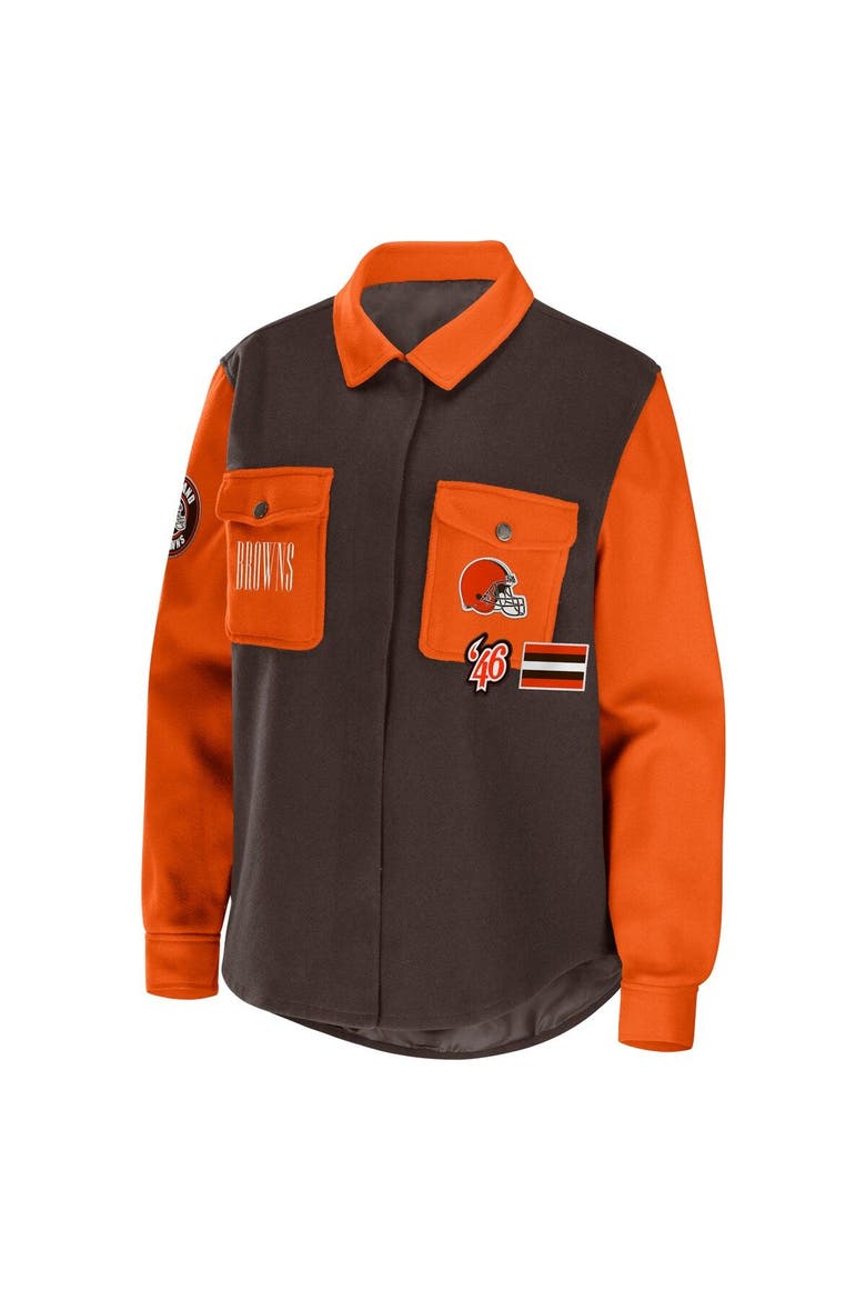 Women's WEAR by Erin Andrews Brown Cleveland Browns Snap-Up Shirt Jacket, Alternate, color, Brown