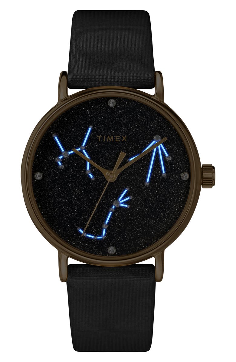 Timex<sup>®</sup> Celestial Opulence Leather Strap Watch, 37mm, Alternate, color, 