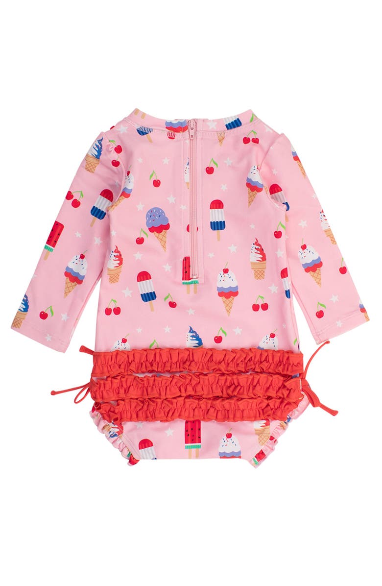 RuffleButts Baby Girls UPF50+ Sun Protected Americana Long Sleeve One Piece Rash Guard, Alternate, color, 