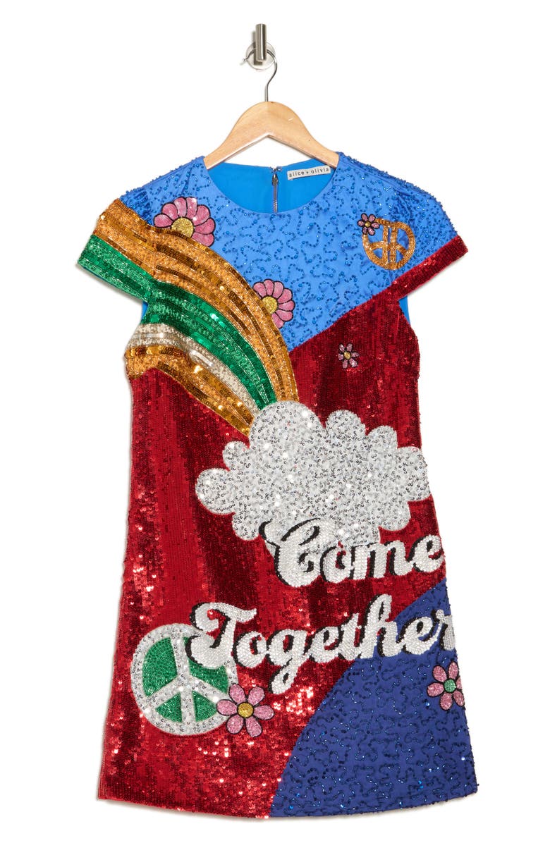 Alice + Olivia Clyde Cap Sleeve Sequin Minidress, Alternate, color, Come Together