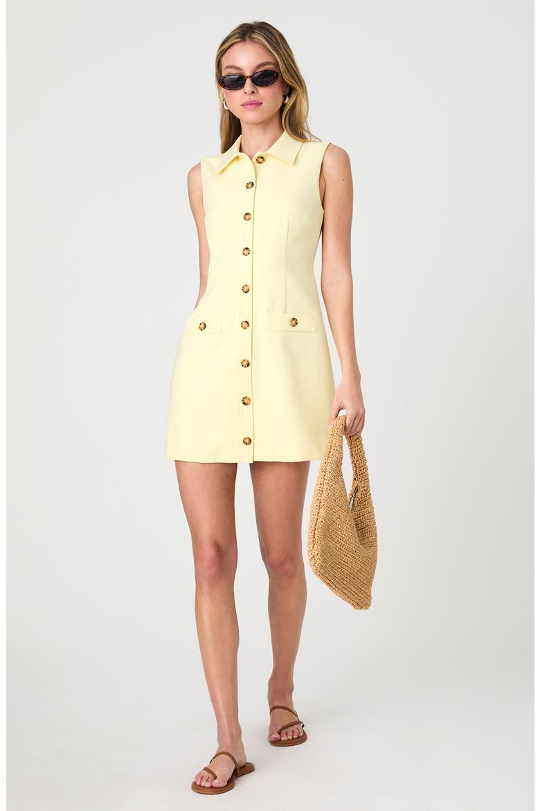 Azra Sleeveless Twill Mini Shirtdress, Alternate, color, CORNSILK YELLOW