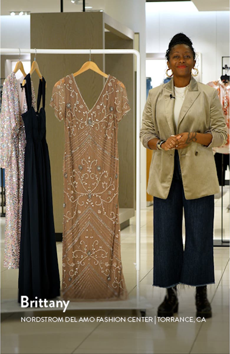 Beaded Mesh Overlay Cocktail Dress, sales video thumbnail