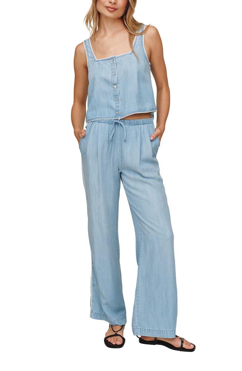 Bella Dahl Scallop Trim Wide Leg Chambray Pants, Alternate, color, Ombre Mist Wash