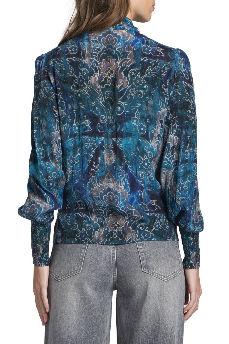 Puff Shoulder Button Front Top, Alternate, color, TURQUOISE MULTI