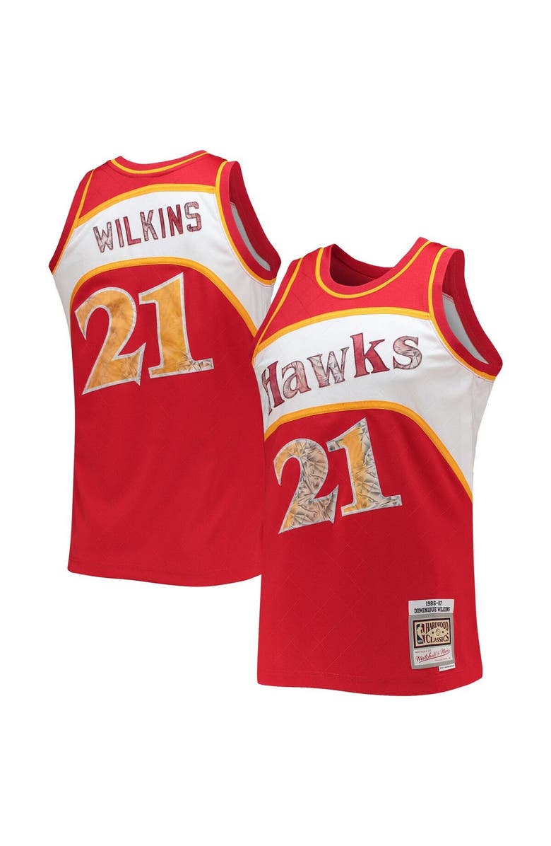 Mitchell & Ness Men's Mitchell & Ness Dominique Wilkins Red Atlanta Hawks 1996-97 Hardwood Classics NBA 75th Anniversary Diamond Swingman Jersey, Alternate, color,
