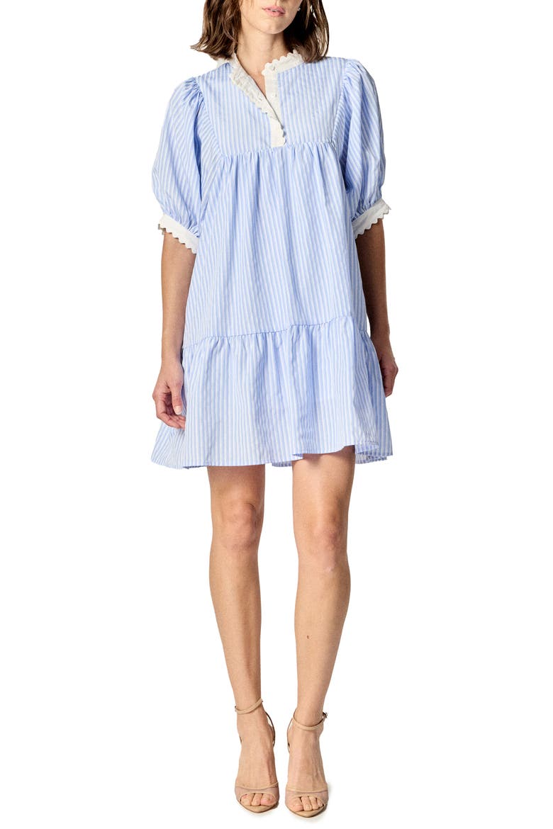 Scallop Stripe Minidress, Main, color, POWDER BLUE/ WHITE
