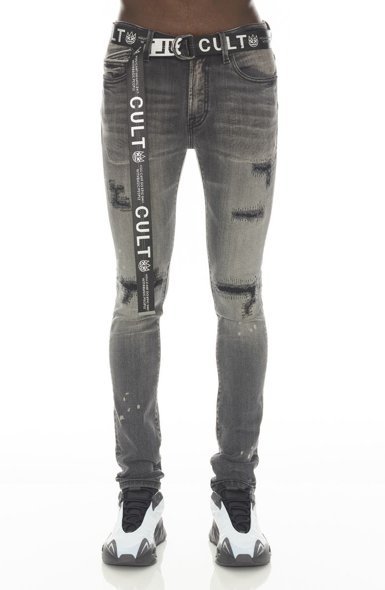 Cult of Individuality Punk Belted Distressed Super Skinny Jeans, Main, color, 