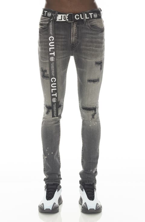 Punk Belted Distressed Super Skinny Jeans (Canteen)