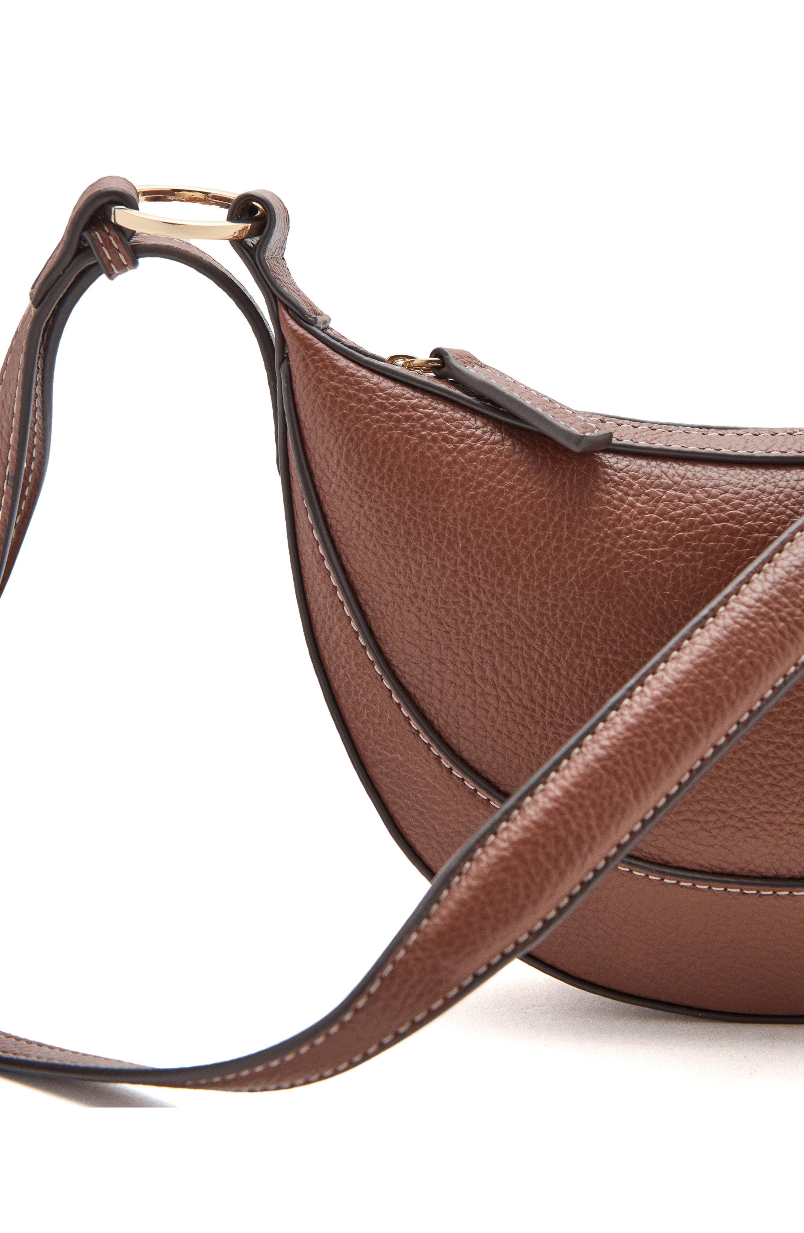 MANGO Oval Faux Leather Shoulder Bag, Alternate, color, Leather