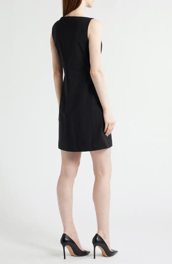 Boat Neck Stretch Wool Minidress