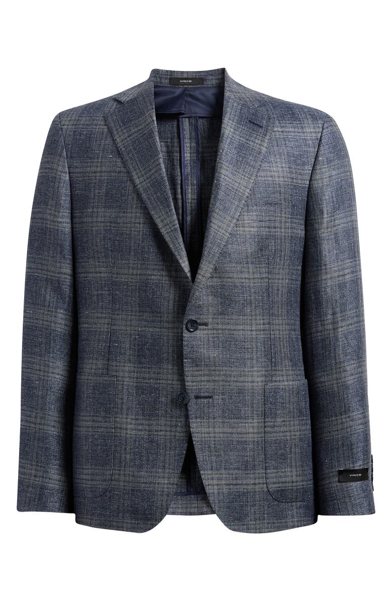 Vince Icon Relaxed Fit Navy Plaid Slub Linen & Wool Sport Coat, Main, color, Denim