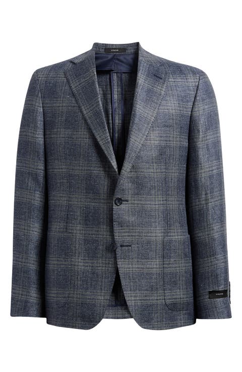 Icon Relaxed Fit Navy Plaid Slub Linen & Wool Sport Coat