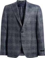 Vince Icon Relaxed Fit Navy Plaid Slub Linen & Wool Sport Coat