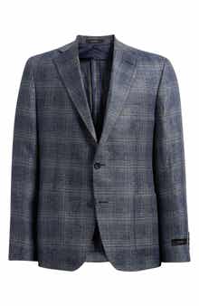 Icon Relaxed Fit Navy Plaid Slub Linen & Wool Sport Coat