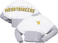 SPIRIT JERSEY Women's Spirit Jersey White West Virginia Mountaineers Heather Block Cropped Long Sleeve Jersey T-Shirt