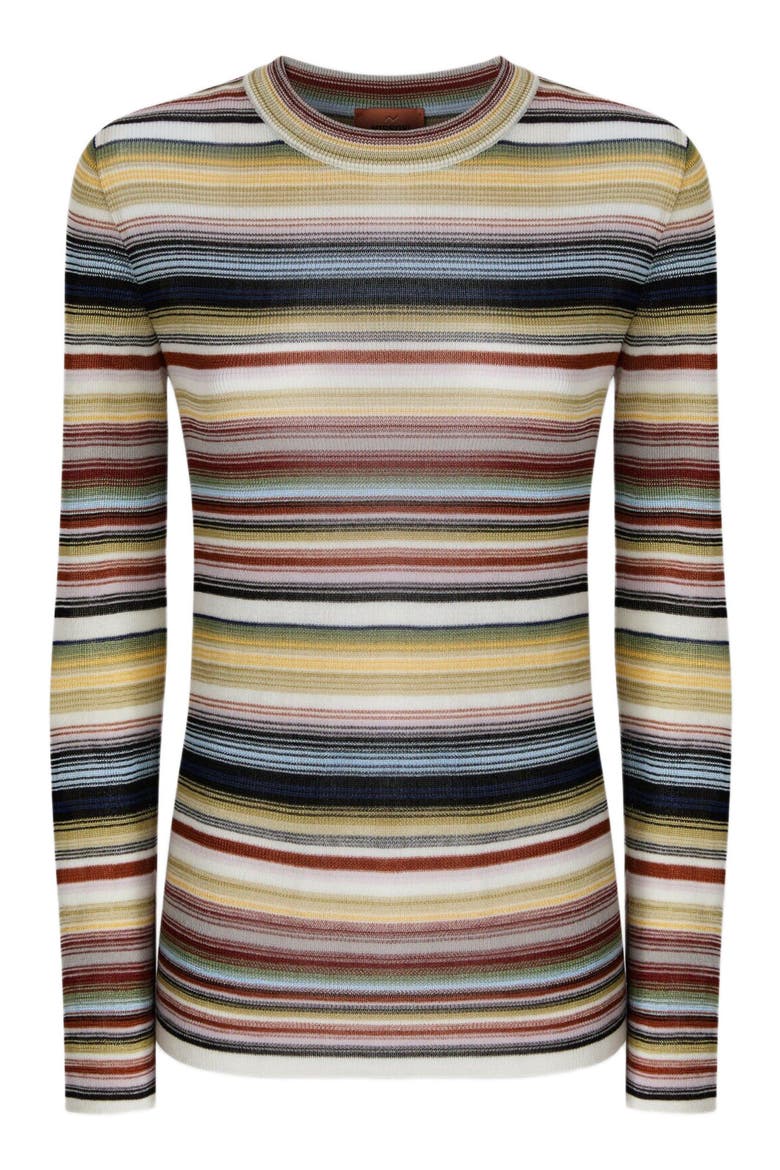 Striped Crew Neck Sweater, Alternate, color, Yellow & Brown