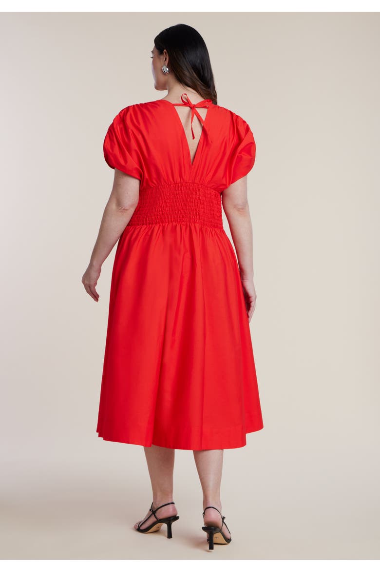 V Neck Flared Poplin Midi Dress, Alternate, color, FIERY RED