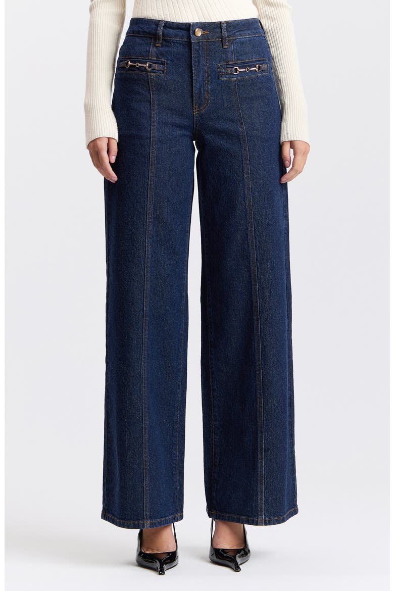 Hardware Detail High Waist Flare Jeans, Main, color, DARK RINSE WASH
