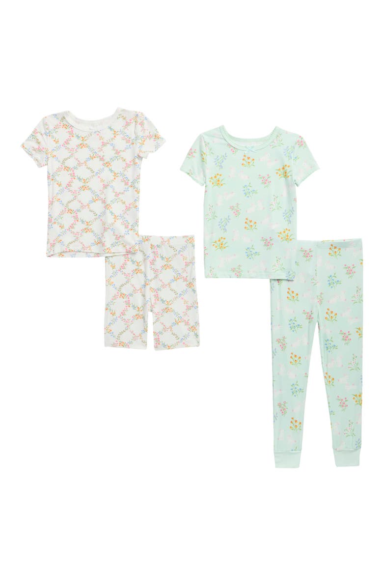 Kids' Bunny 4-Piece Pajamas Set, Main, color, AQUA