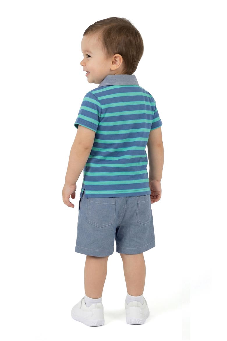 Stripe Stretch Cotton Piqué Polo & Shorts Set, Alternate, color, BLUE STRIPE