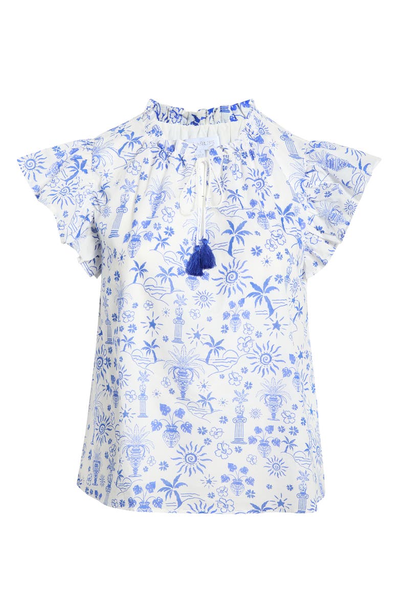 SUGARLIPS Azul Tropics Deniza Split Neck Top, Alternate, color, Blues White