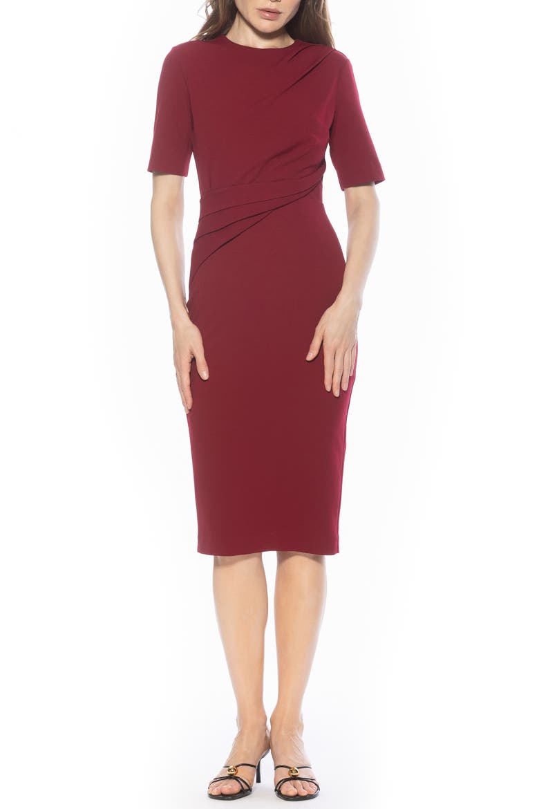 Harper Short Sleeve Midi Sheath Dress, Main, color, BURGUNDY
