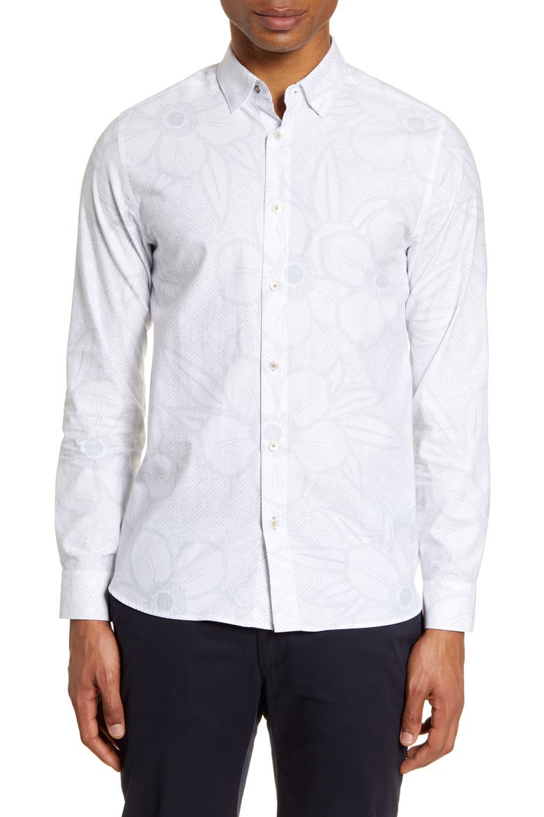 Gogirl Slim Fit Floral Button-Up Shirt, Main, color, WHITE