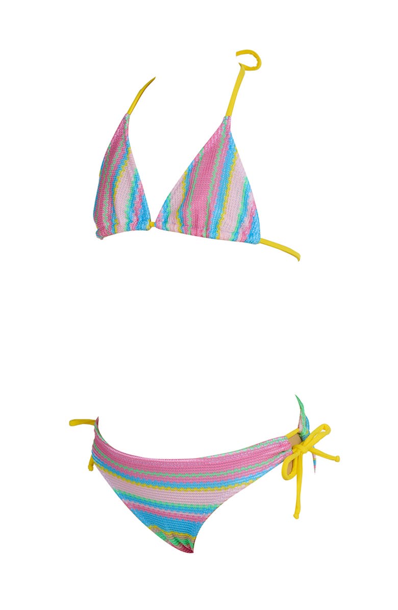 NESSI BYRD Rainbow Striped Triangle with Side-Tie Details Two-Piece Bikini, Main, color, Multicolor