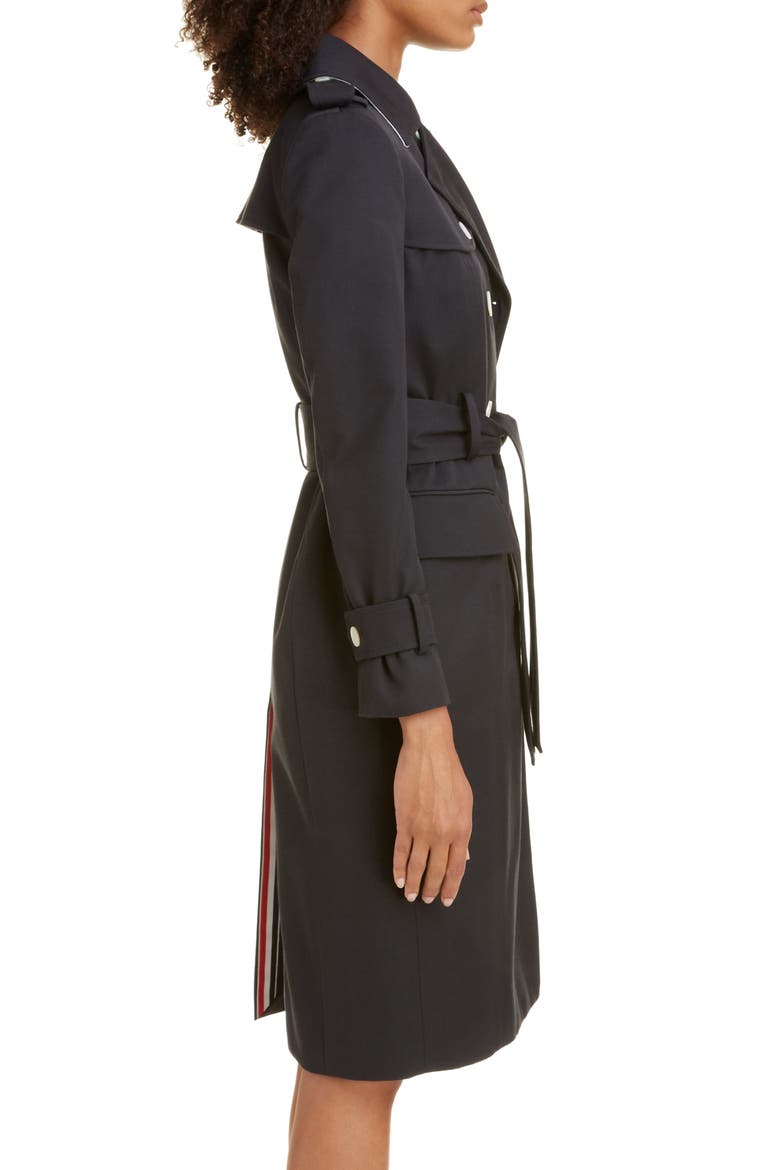Stripe Sleeve Waterproof Trench Coat, Alternate, color, NAVY