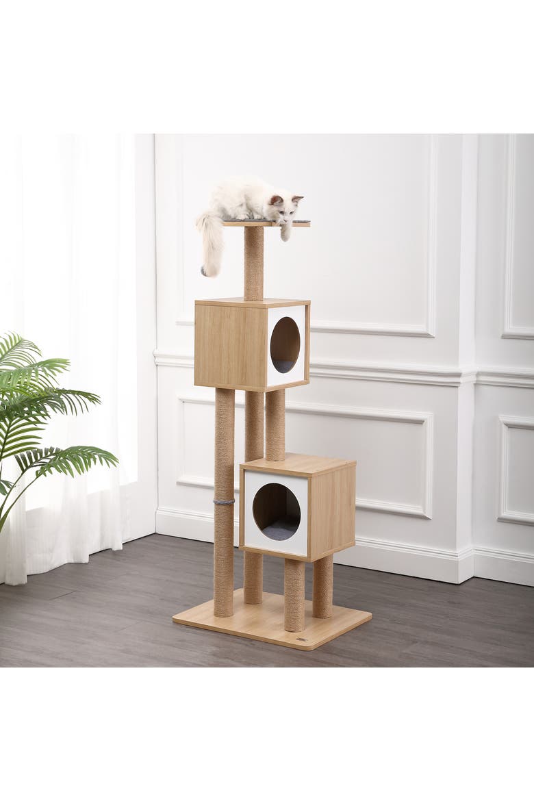 Sawyer 56" 3-Tier Minimalist Jute Cat Tree Condo with Scratching posts, Alternate, color, Brown/White
