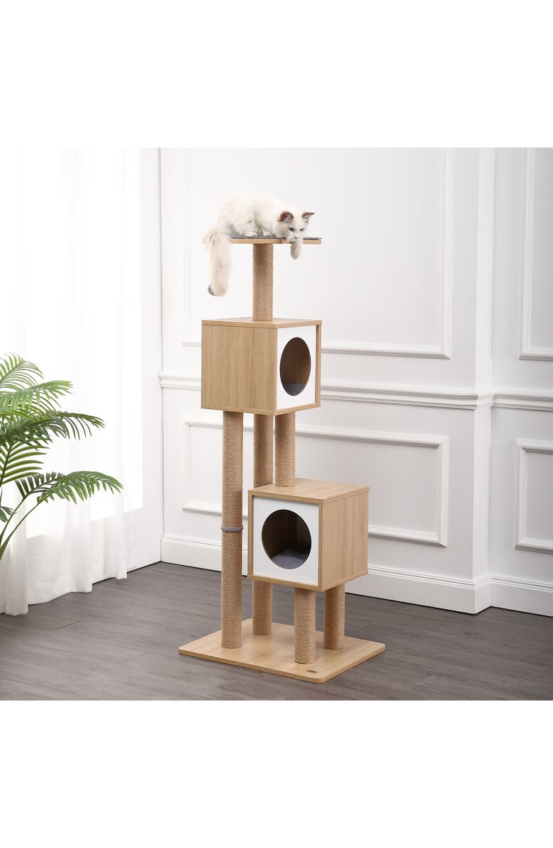 The Licker Store Sawyer 56" 3-Tier Minimalist Jute Cat Tree Condo with Scratching posts, Alternate, color, Brown/White