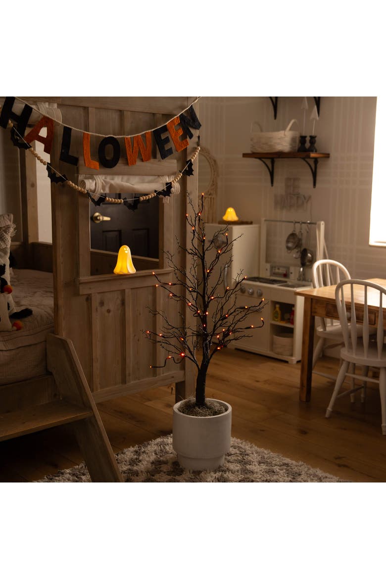 3-ft Pre-Lit Halloween Deluxe Black Twig Artificial Tree with 36 Orange & Purple LED Lights, Alternate, color, Black