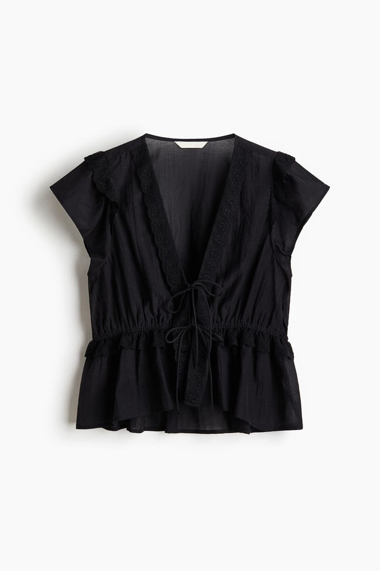 Ruffle-trimmed Blouse, Alternate, color, Black