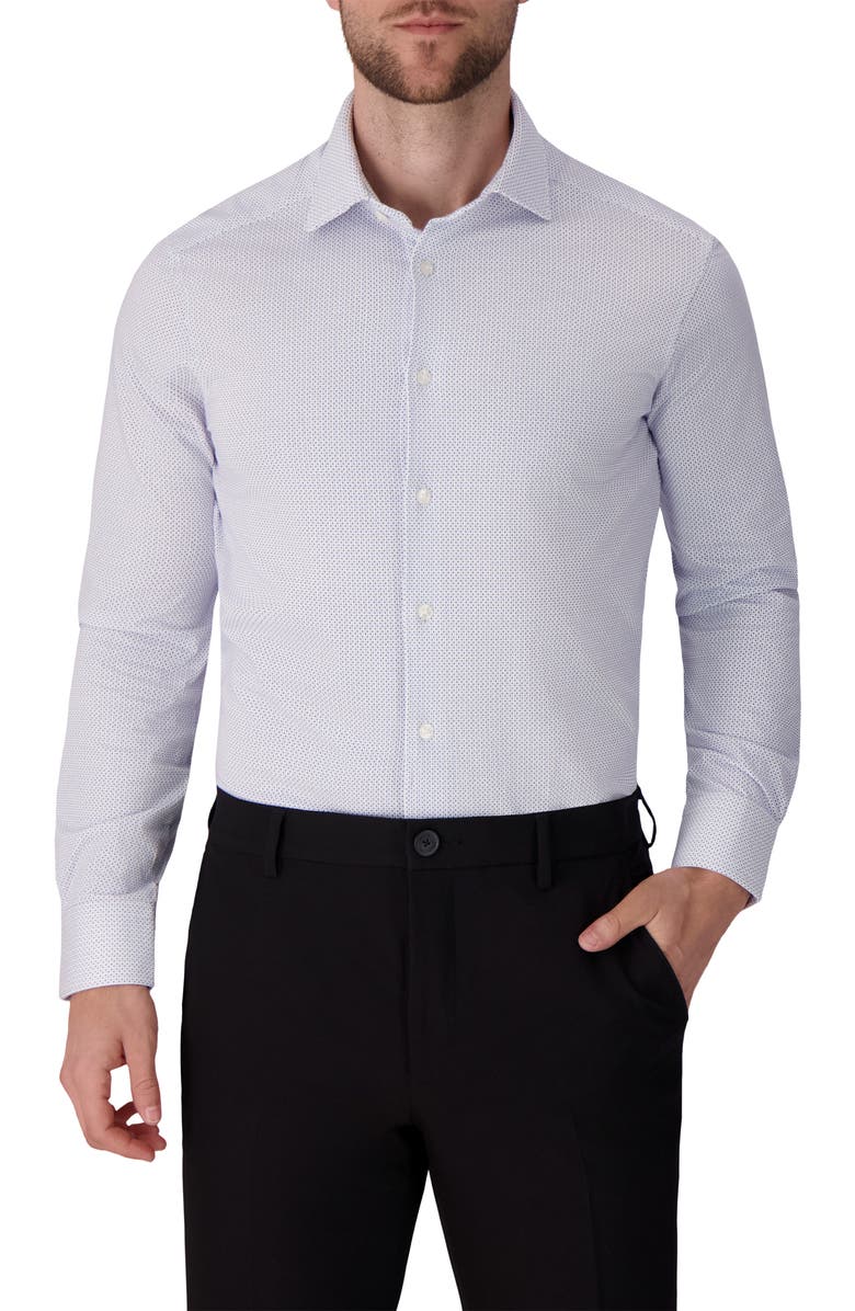 Victor Emmanuel Regular Fit Geometric Print Knit Cotton Dress Shirt, Main, color, White