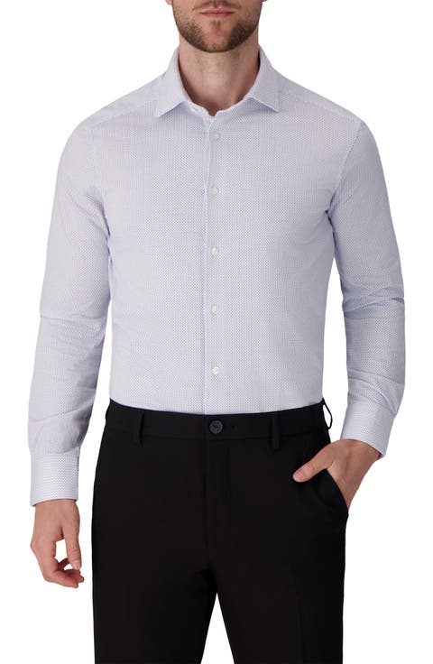 Regular Fit Geometric Print Knit Cotton Dress Shirt