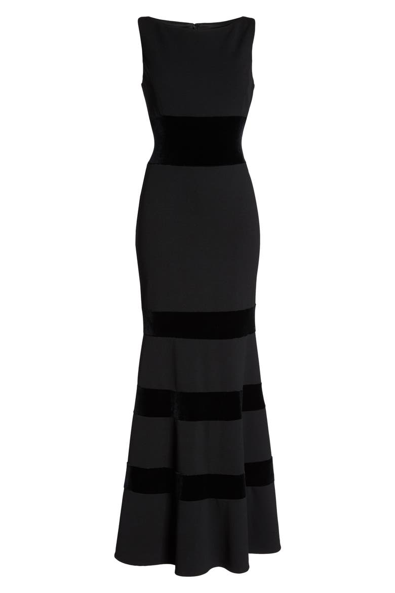 Velvet & Scuba Crepe Mermaid Gown, Alternate, color, BLACK