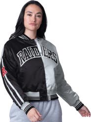 STARTER Women's Starter Black/Silver Las Vegas Raiders Zone Blitz Cropped Full-Snap Satin Jacket