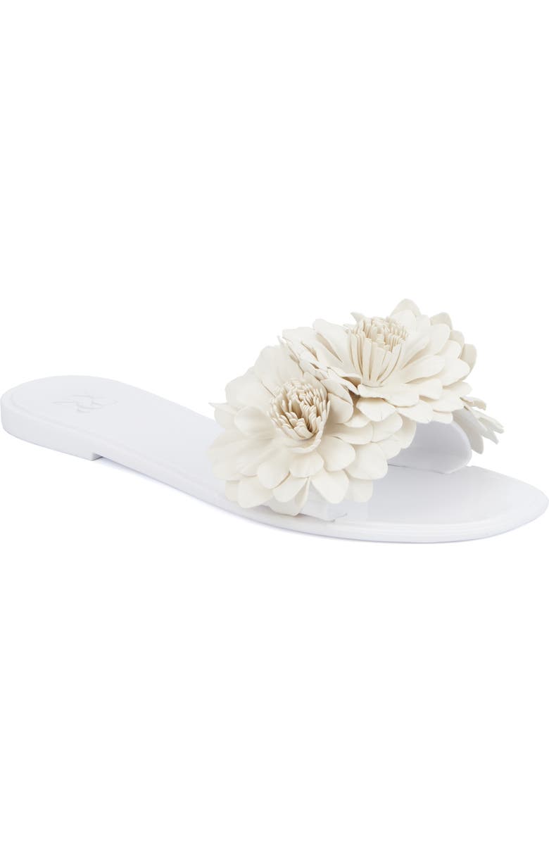 NEW YORK AND COMPANY Anella 3D Flower Slide Sandal, Main, color, White