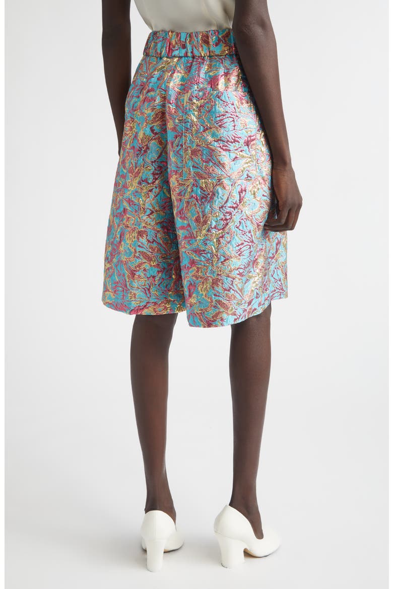 Metallic Floral Jacquard Wide Leg Shorts, Alternate, color, TURQUOISE