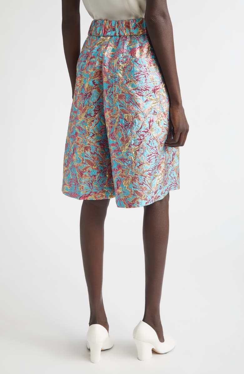 Dries Van Noten Metallic Floral Jacquard Wide Leg Shorts, Alternate, color, Turquoise