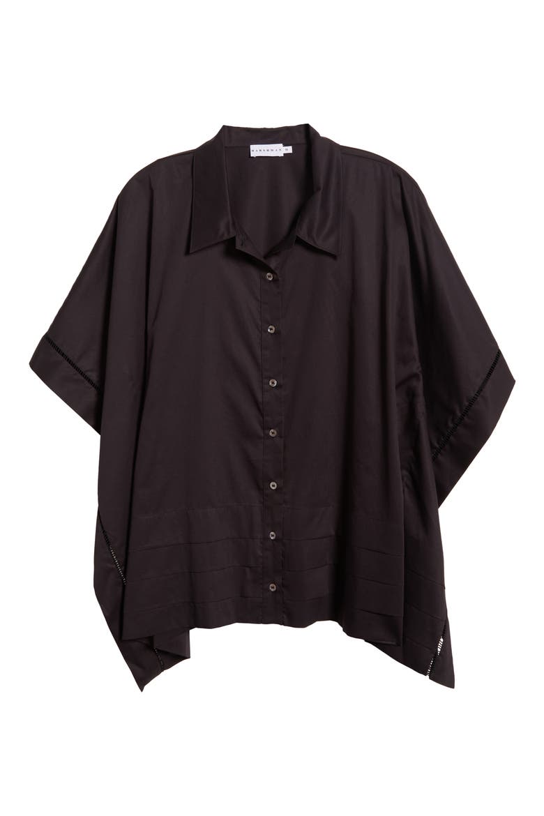 Harpa Short Sleeve Cotton Button-Up Shirt, Alternate, color, BLACK