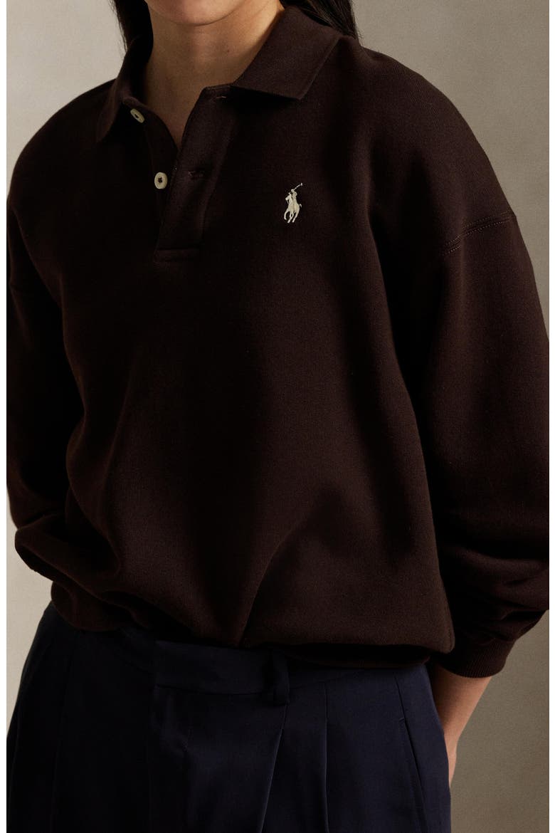 Cotton Blend Fleece Polo Sweatshirt, Alternate, color, BROWN