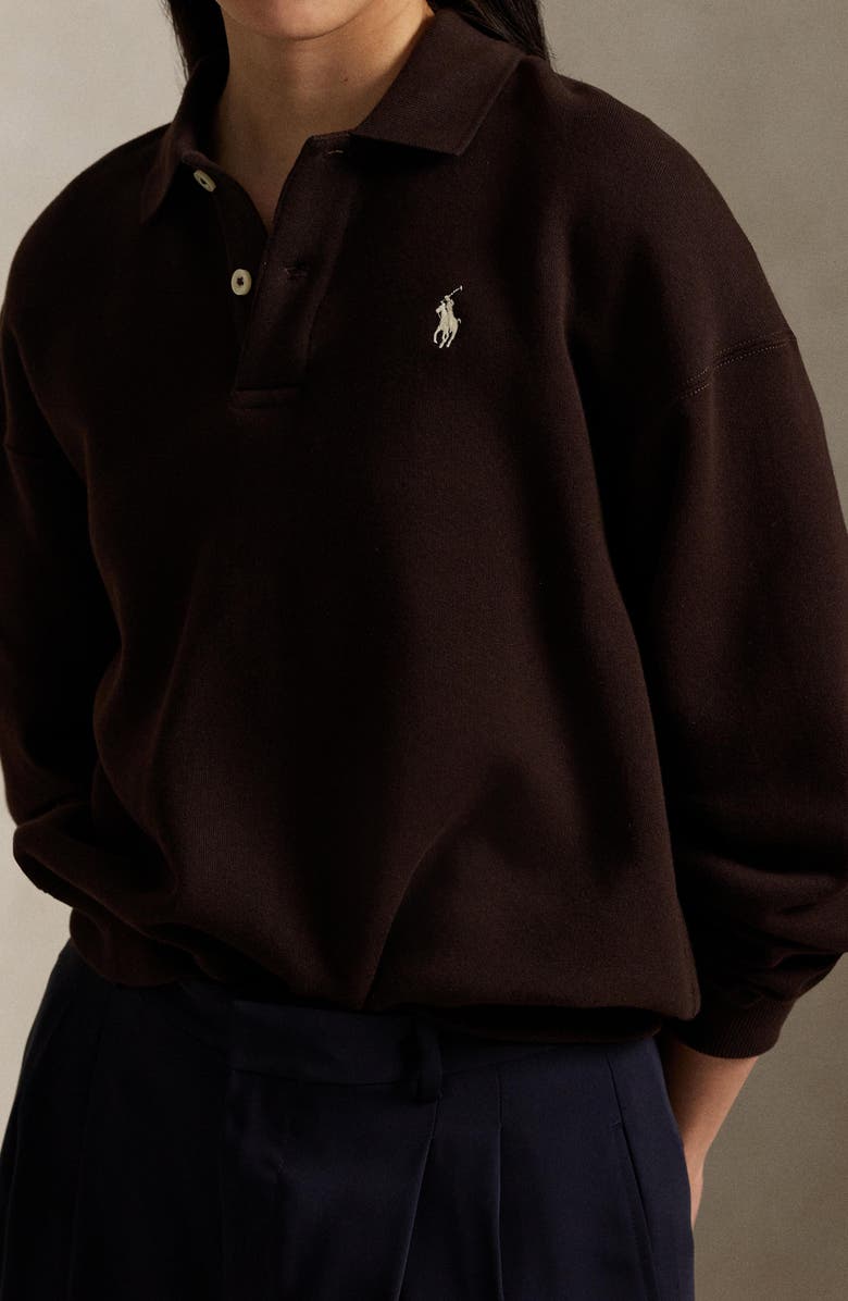 Cotton Blend Fleece Polo Sweatshirt