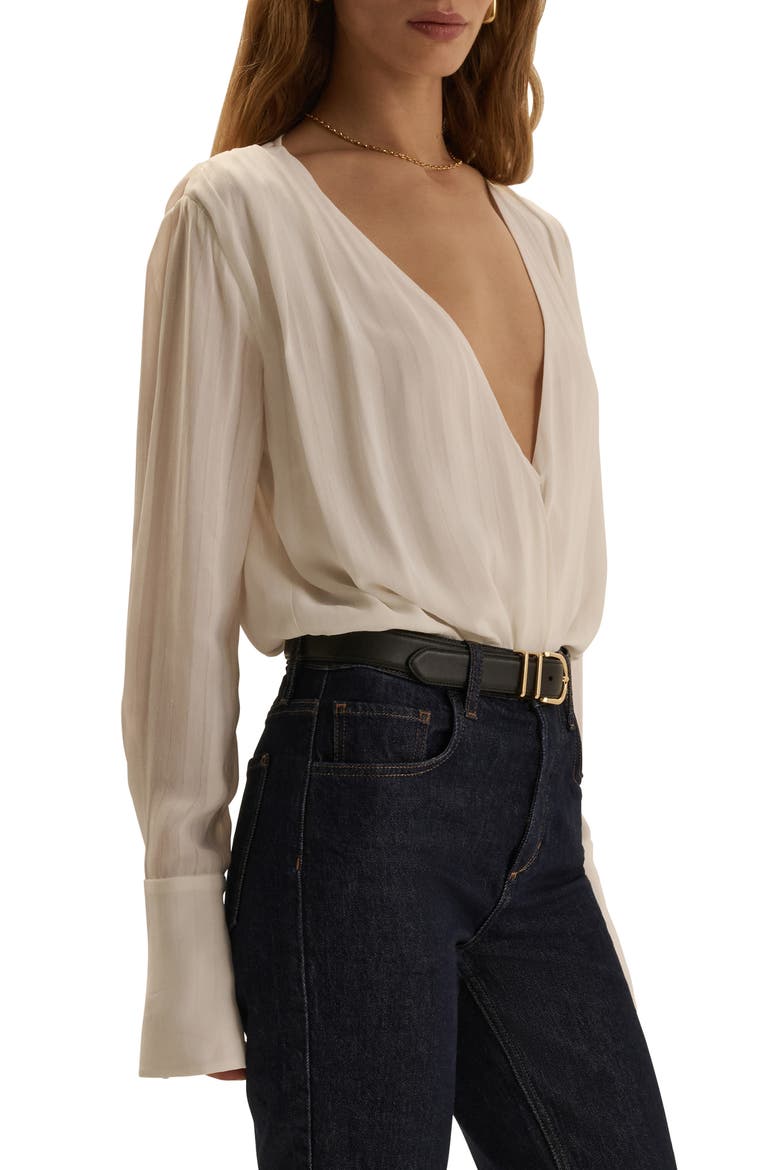 The Date Stripe Jacquard Bodysuit, Alternate, color, WHITE